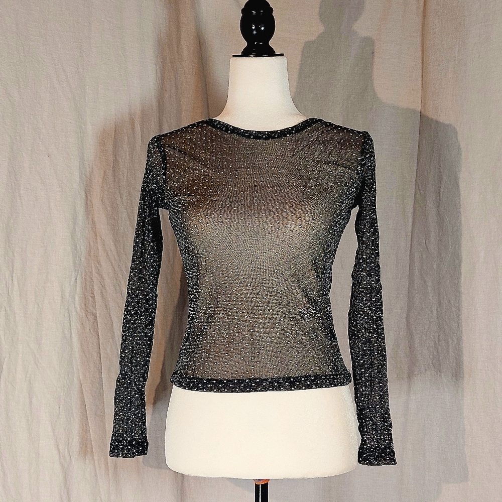 Zara black studded mesh top, S, NWT